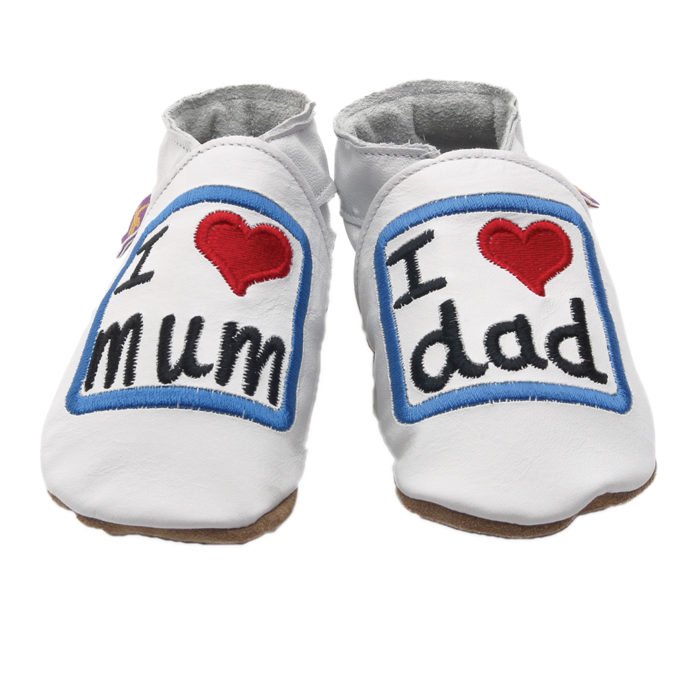 Pantofiori din piele lucrati manual - I Love Mum And Dad